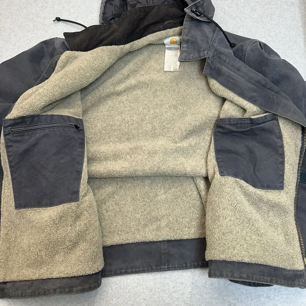 Carhartt J164 PTL Dearborn Hooded Jacket Blue Sherpa Lined Men's Size 2XL